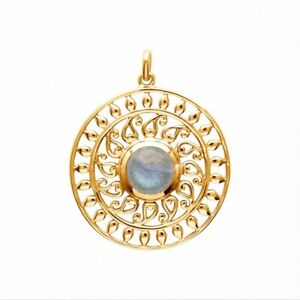 【貨物輸送無料】宝飾品・佩び物 レースラブラドリットメッキサークルペンダントpendentif en plaque or cercle en dentelle et labradorite veritable