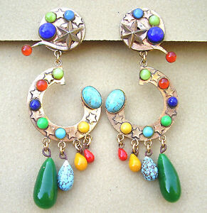 【貨物輸送無料】宝飾品・佩び物 イヤリングメタルドーレクリップメガネ2069  boucles doreille clips metal dore et verres de couleur