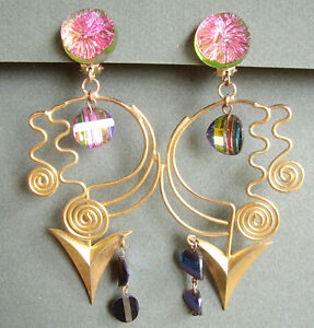 【貨物輸送無料】宝飾品・佩び物 イヤリングクリップアイライズガラス479    boucles doreilles clips  verre irise