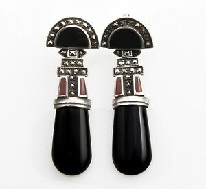 【貨物輸送無料】宝飾品・佩び物 オレッキーニペンデンティデカアルジェントオニスエスマルトロッソディオッティマファトゥーラorecchini pendenti deco argento onice e smalto rosso, di ottima fattura