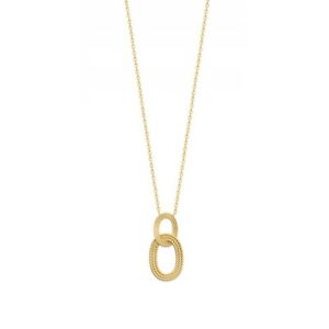 【貨物輸送無料】宝飾品・佩び物 メッキペンダントネックレスリングcollier en plaque or pendentif anneaux ovales entrelaces aspect cordes tressees