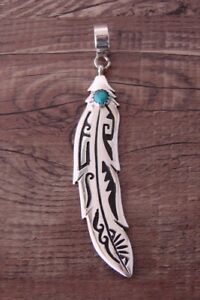 【貨物輸送無料】宝飾品・付属品 ナバホシルバースターリングターコイズフェザーペンダントnavajo argent sterling turquoise pendentif plume  tamp;r singer