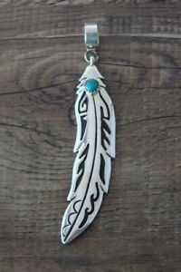 【貨物輸送無料】宝飾品・付属品 ナバホシルバースターリングターコイズフェザーペンダントnavajo argent sterling turquoise plumes pendentif  tamp;r