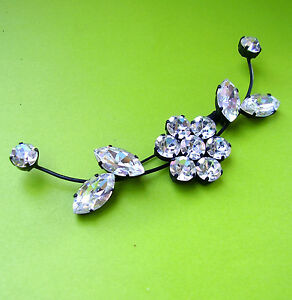 【貨物輸送無料】宝飾品・佩び物 ポッジラインストーンブローチオンブラックメタル1064  poggi   broche strass sur metal noir