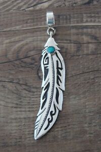 【貨物輸送無料】宝飾品・付属品 ナバホシルバースターリングターコイズフェザーペンダントnavajo argent sterling turquoise plume pendentif  tamp;r