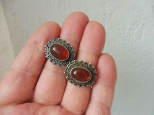 【貨物輸送無料】宝飾品・付属物 イヤリングシルバークリップコルナリンイスラエルbelle, vieux boucles doreilles, clips 925 argent avec cornaline, israel