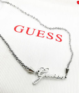 【貨物輸送無料】宝飾品・付属品 センターブリリアントジャージースチールネックレスcollier guess en acier jersey brillante avec ecrit guess au centre cadeau femme