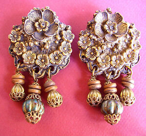 【貨物輸送無料】宝飾品・佩び物 イヤリングクリップレジンエイジド1045  boucles doreille clips  resine or vieilli