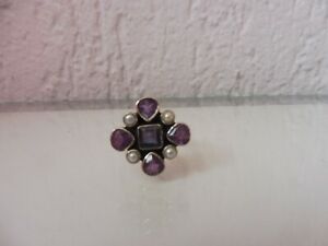 【貨物輸送無料】宝飾品・付属物 リングシルバーアメジストbelle, vieux anneau 925 argent avec amethyste et perles