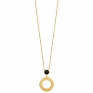 【貨物輸送無料】宝飾品・佩び物 メッキチゼルサークルネックレスカボションブラックアゲートセットcollier en plaque or cercle cisele et agate noire cabochon sertie clos