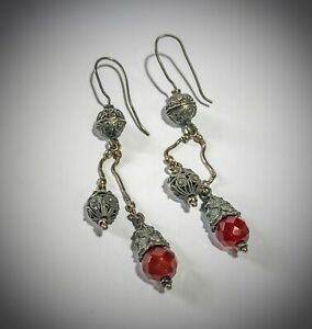 【貨物輸送無料】宝飾品・付属品 ヴィンテージエスニックイヤリングコルナリンシルバーboucles doreilles vintage ethnique  argent 925 avec cornaline  1at