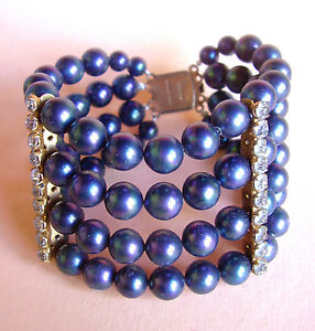 【貨物輸送無料】宝飾品・佩び物 ファンシーブラックビーズブレスレットラインストーンj114  bracelet perles noires fantaisie et baguettes de strass