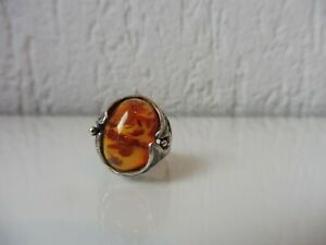 【貨物輸送無料】宝飾品・付属物 リングアンバーシルバーbelle, vieux anneau, 925 argent avec ambre, finement traite