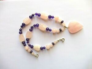 【貨物輸送無料】宝飾品・佩び物 クォーツローズネックレスアメジストソリッドシルバーcollier quartz rose  amethyste 46,5糎 argent massif