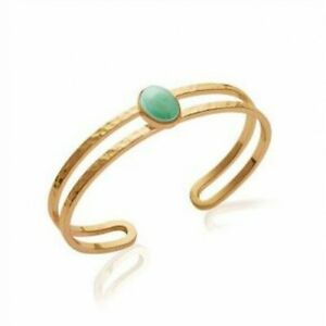 【貨物輸送無料】宝飾品・佩び物 ゴールドメッキブレスレットハンマーマウントアベンチュリンbracelet jonc en plaque or deux rangs monture martelee et aventurine veritable