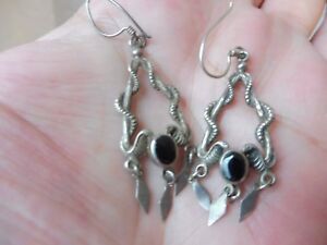 【貨物輸送無料】宝飾品・付属物 イヤリングシルバーヘビコブラbelle,vieux boucles doreilles __ __ 925 argent __ avec onyx __ serpents  kobra
