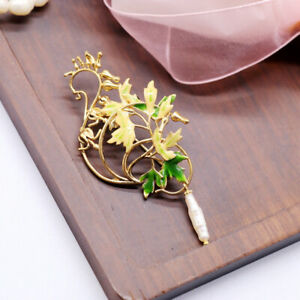 【貨物輸送無料】宝飾品・付属品 アールヌーボーブランチグリーンリーフブローチパールバロックbroche amp; pendentif art nouveau branche feuille vert perle culture baroque qd10