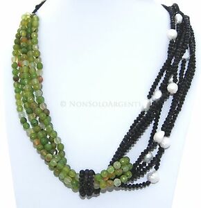 【貨物輸送無料】宝飾品・付属品 コラーナドナフィリアガタブラジリアーナヴェルデメラクリスタロネロパールバロッシュcollana donna 34 fili agata brasiliana verde mela cristallo nero perle barocche