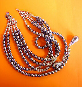 【貨物輸送無料】宝飾品・付属品 グレーパールネックレスラインストーン879   curieux collier  perles grises fantaisie et strass
