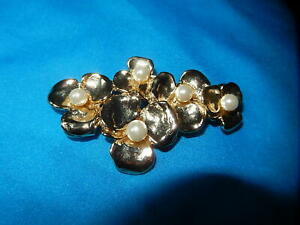 【貨物輸送無料】宝飾品・付属品 ピンゴールドビーズジュエリーファンタジーヴィンテージancienne broche doree metal dore perles fleurs bijoux fantaisie qualite vintage