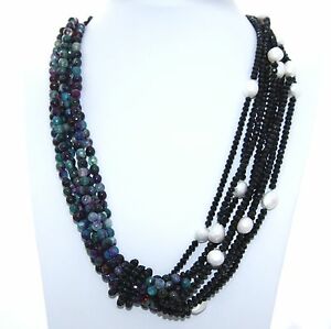 【貨物輸送無料】宝飾品・付属品 コラーナドナフィリアガタブラジリアーナトゥルチェスクリスタッロネロペルナチュラリcollana donna 34 fili agata brasiliana turchese cristallo nero perle naturali