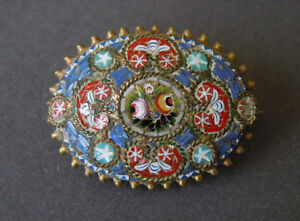 【貨物輸送無料】宝飾品・付属品 ゴールデンミレフィオーリマイクロモザイクブローチantique petit dore millefiori micro mosaique broche 2,7 x 2,0 糎  8,1 g