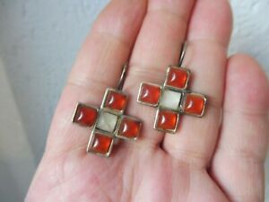 【貨物輸送無料】宝飾品・付属品 イヤリングクロスアンバーbelle, vieux boucles doreilles __ croix __ avec ambre __ 3,5糎