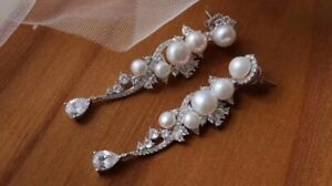 【貨物輸送無料】宝飾品・付属品 イヤリングシルバージルコンnatural pearl earrings , 925 silver , zircon, natural freshwater pearl