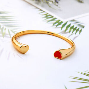 【送料無料】ジュエリー・アクセサリー オープンリジッドゴールドブレスレットレグルブルハートレッドメッキシンプルbracelet dore rigide ouvert reglable coeur email rouge plaque or 14k simple p2