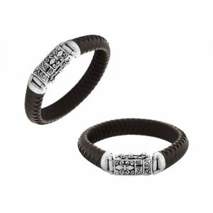 【貨物輸送無料】宝飾品・付属品 シルバースターリングブレスレットレザーブラウンargent sterling bracelet avec cuir marron ab1131ltbrw191糎