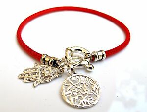 【貨物輸送無料】宝飾品・付属物 カバラシェマハムサチャームブレスレットレザーkabbalah red string shema blessing hamsa evil eye silver charms bracelet leather