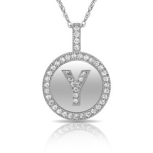 【送料無料】ジュエリー・アクセサリー ブリリアントロンドヘイローレターネックレスペンダントホワイトbrillant rond halo y lettre initiale collier pendentif 14k or blanc