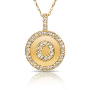 【送料無料】ジュエリー・アクセサリー ブリリアントロンドハローレターネックレスペンダントイエローbrillant rond halo o lettre initiale collier pendentif 14k or jaune