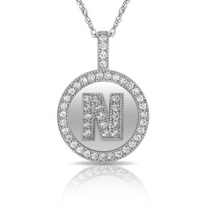 【送料無料】ジュエリー・アクセサリー ブリリアントラウンドハローレターネックレスペンダントホワイトbrillant rond halo n lettre initiale collier pendentif 14k or blanc