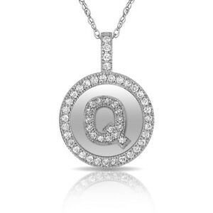 【送料無料】ジュエリー・アクセサリー ブリリアントロンドヘイローレターネックレスペンダントホワイトbrillant rond halo q lettre initiale collier pendentif 14k or blanc
