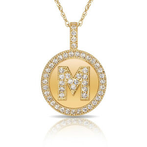 【送料無料】ジュエリー・アクセサリー ブリリアントロンドヘイローレターネックレスペンダントイエローbrillant rond halo m lettre initiale collier pendentif 14k or jaune
