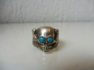 【送料無料】ジュエリー・アクセサリー デスヘッドターコイズシルバーbelle, vieux argent anneau, tete de mort, 925 argent avec turquoises