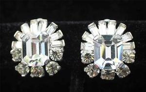 【貨物輸送無料】宝飾品・付属物 ヴィンテージサインシルバーバゲットストラスクリップvintage signe jomaz ton argente transparent baguette strass avec clip oreilles