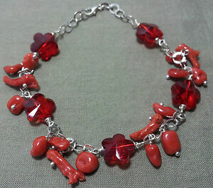【貨物輸送無料】宝飾品・付属物 スワロフスキブラッチャーレコラロロエフィオリロッシbracciale corallo rosso e fiori rossi インチ swarowski