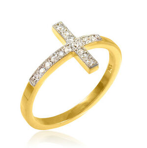 【送料無料】ジュエリー・アクセサリー ゴールドジルコネラテラルリングクロスor zircone lateral bague croix