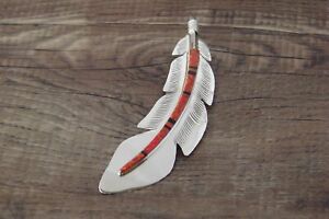 【送料無料】ジュエリー・アクセサリー ナバホメインスタンプシルバーオパールフェザーペンダントロングnavajo main estampe argent opale pendentif plume  longue
