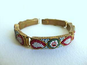 【送料無料】ジュエリー・アクセサリー マイクロモザイクブレスレットbracelet ancien en micromosaique et laiton dore a decor de fleurs|hokushin