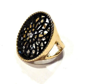 【送料無料】ジュエリー・アクセサリー ジュエルファンシーリングゴールドラインストーンサイズリングbijou bague fantaisie alliage dore filigranee noir strass blancs taille 57 ring
