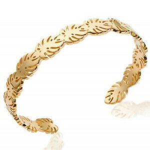 【貨物輸送無料】宝飾品・付属物 メッキラッシュブレスレットbracelet jonc en plaque or avec feuilles tropicales
