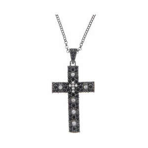 【貨物輸送無料】宝飾品・添え物 コラーナアーメンクローチェアルヘントネロジルコーニビアンキcollana amen croce argento nero zirconi bianchi