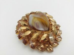 【送料無料】ジュエリー・アクセサリー ラインタイガーアイブローチbroche ancienne oeil de tigre strass
