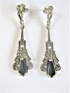 【送料無料】ジュエリー・アクセサリー アールデコイヤリングシルバーart deco boucles doreilles argent 925 avec onyx, 7,9 g｜hokushin