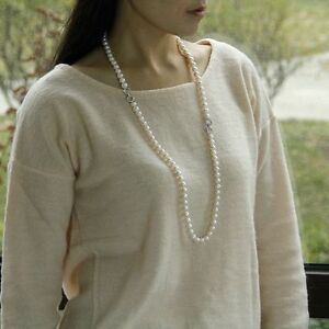 【貨物輸送無料】宝飾品・添え物 ホワイトパールネックレスシルバーシルバークラスcollier sautoir perle blanche culture deau douce argent massive 925 class tz9
