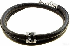 【送料無料】ジュエリー・アクセサリー ベーリングブレスレットチェーンブラックレザーレザースチールbering bracelet ou chaine avec breloques cuir noir acier inoxydable asc27