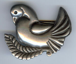 【送料無料】ジュエリー・アクセサリー ヴィンテージメキシコシルバースターリングオンリーフブローチvintage 591ms mexico argent sterling colombe oiseau sur une feuille broche